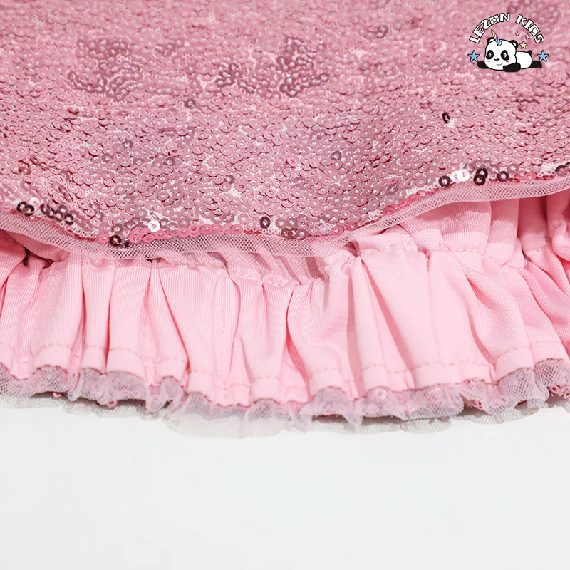 LEZONKIDS - Saia Plissada Rosa Personalizada de Verão com Lantejoulas para Crianças, Saia Curta Fofa para Meninas